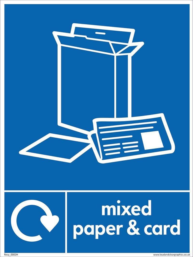 Mixed paper and card recycling signs