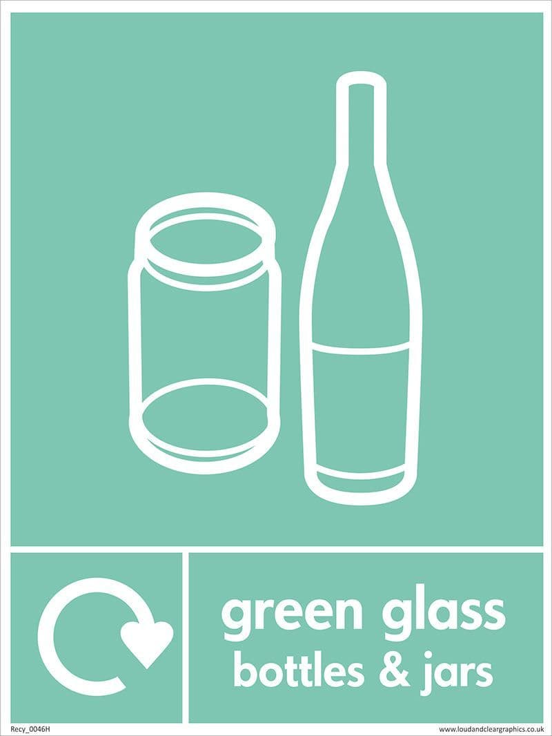 Green glass bottles and jars